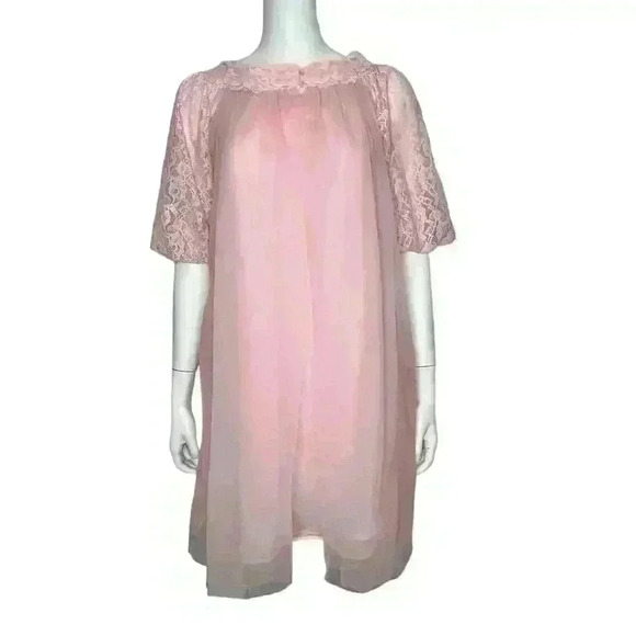 Vintange Pink Sheer Lace Robe Set Two Piece Size Small - Picture 7 of 14